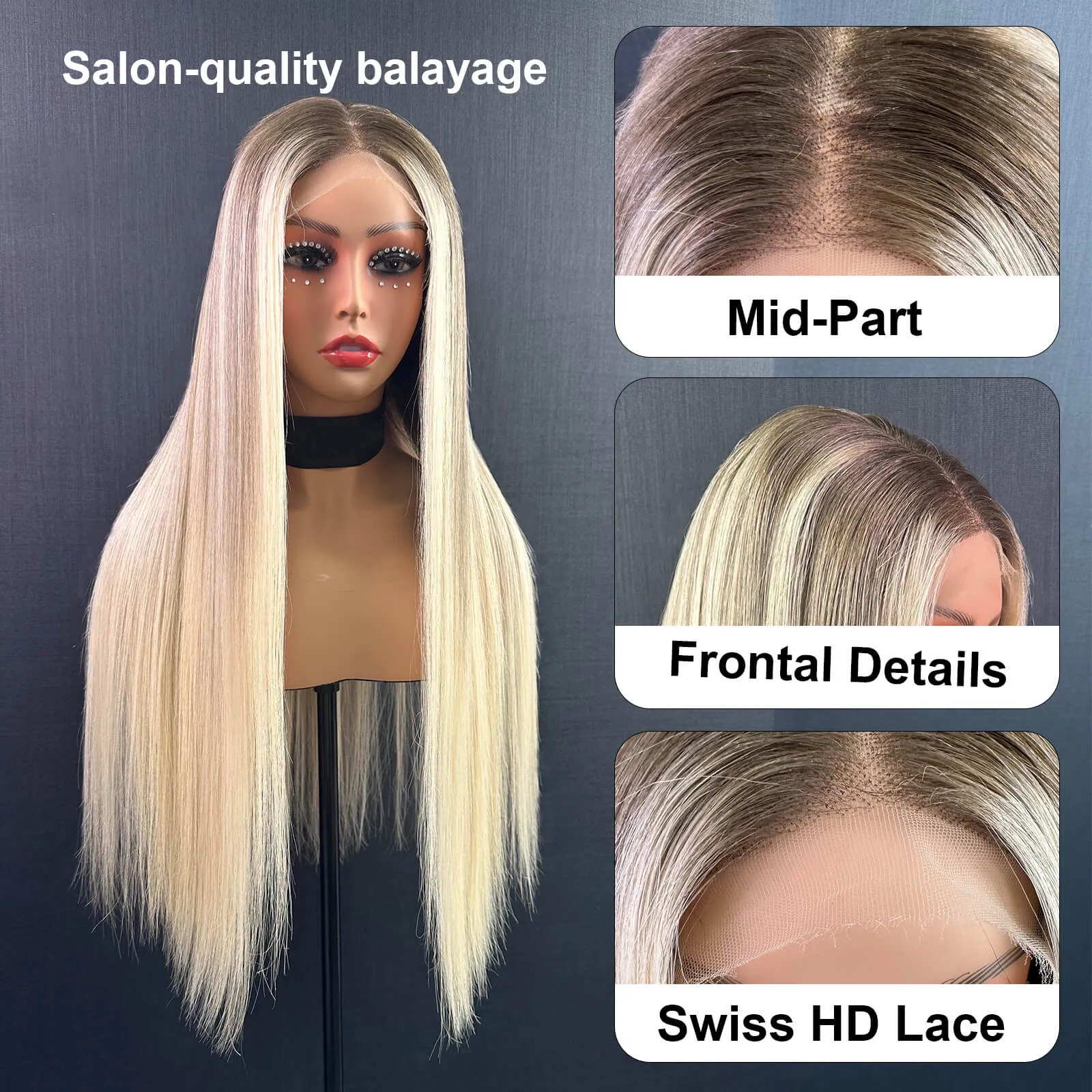 Blue-gray balayage wig — cool-toned salon-grade highlight